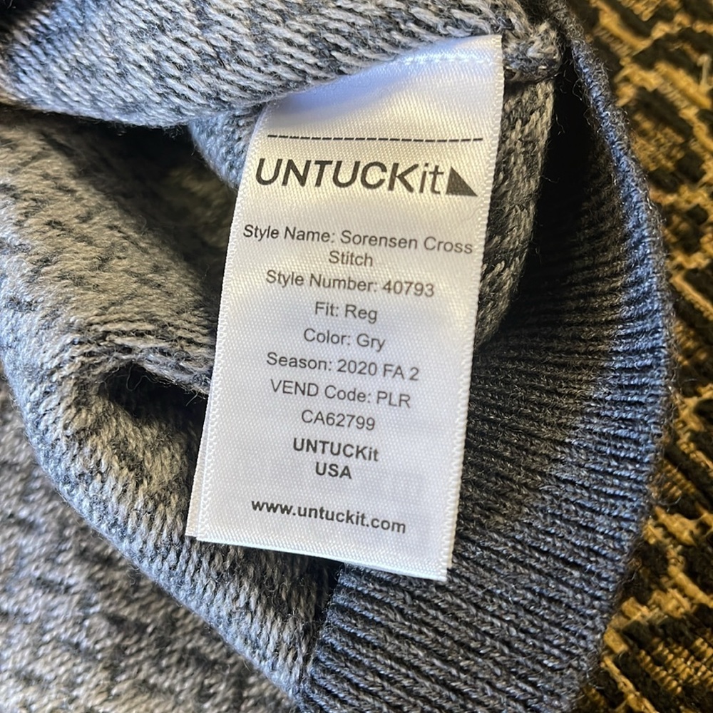 UNTUCKit Sorensen Cross Stitch Gray Reg XXXL - Picture 4 of 6